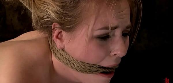  Bound brunette slut puffy pussy toyed